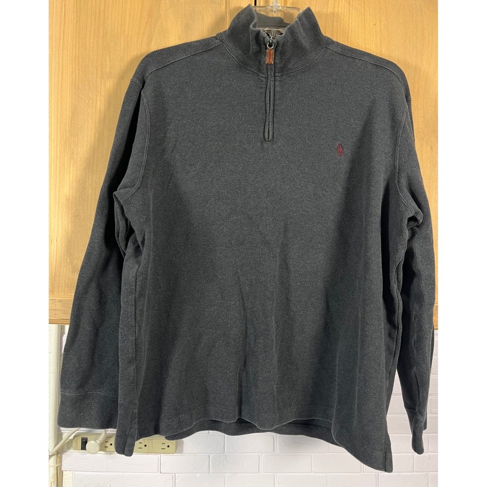 Polo Ralph Lauren Quarter Zip Pullover Mens XL Grey Ribbed Cotton Sweater
